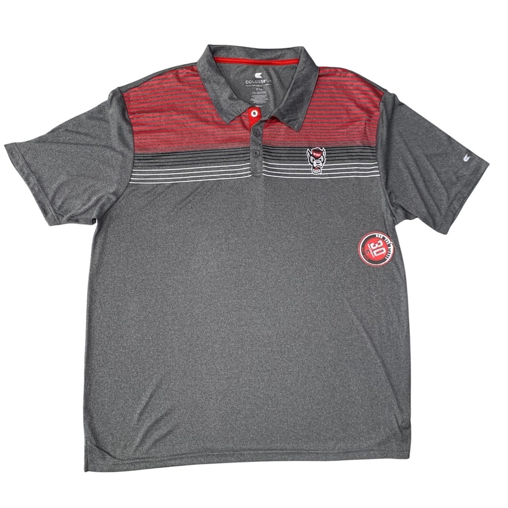 NC State Wolfpack Polo Shirt Men's XXL Colosseum Red‎ Gray Striped NWT